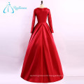 Lace Appliques Satin Red Plus Size Long Sleeve Evening Dress